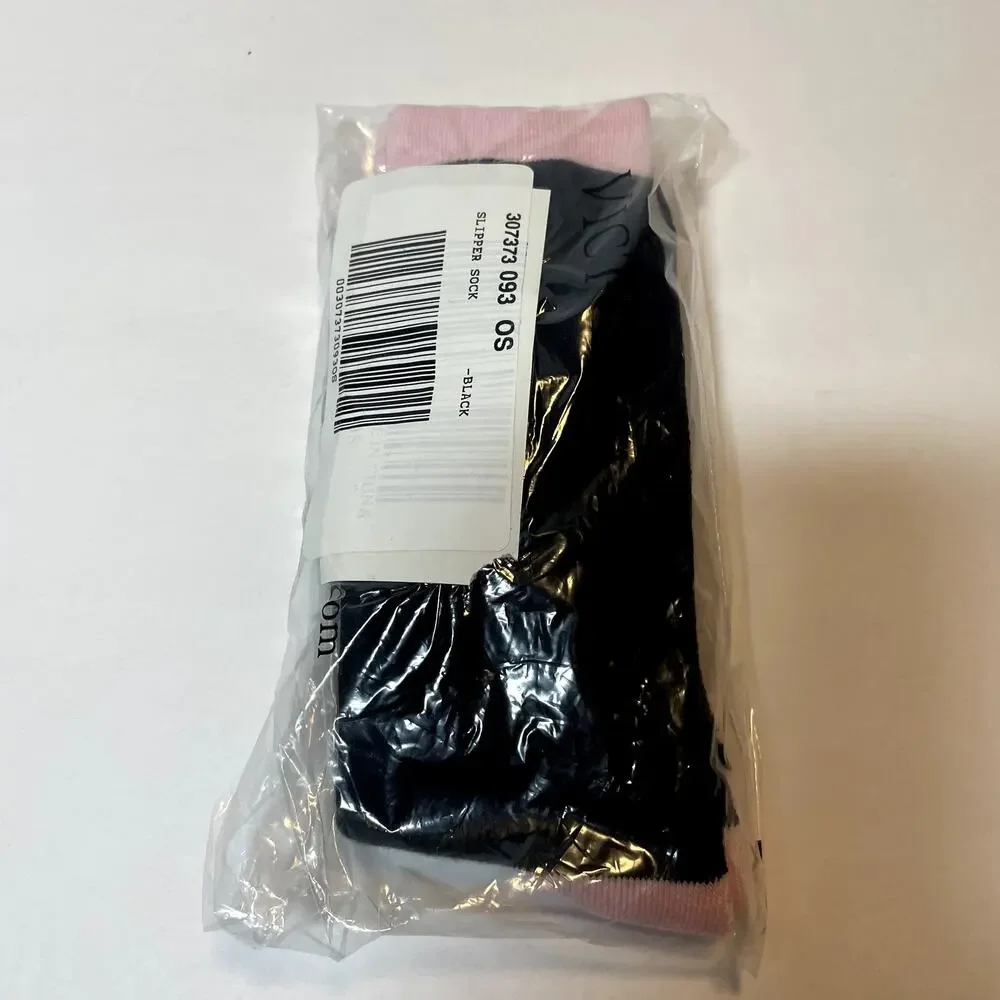 Victorias Secret Slipper Socks Black Pink Womens One Size Lined Classic Grippers